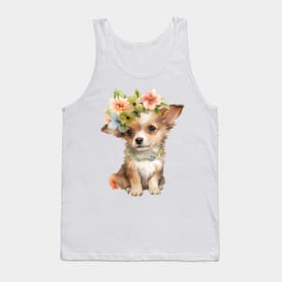 Watercolor Chihuahua Dog with Head Wreath Tank Top